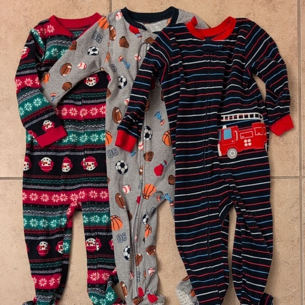 Carter's Fleece PJs Pajama Lot Of 3 Christmas Sports Fire Truck - Size 2T/24m